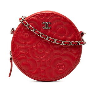CHANEL Red Leather Logo Pochette Shoulder Bag